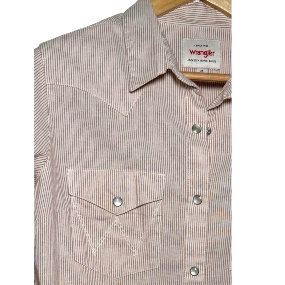 Wrangler Western Snap Shirt Women’s M Red Pinstripe Cotton Cowboy Top - Picture 3 of 11
